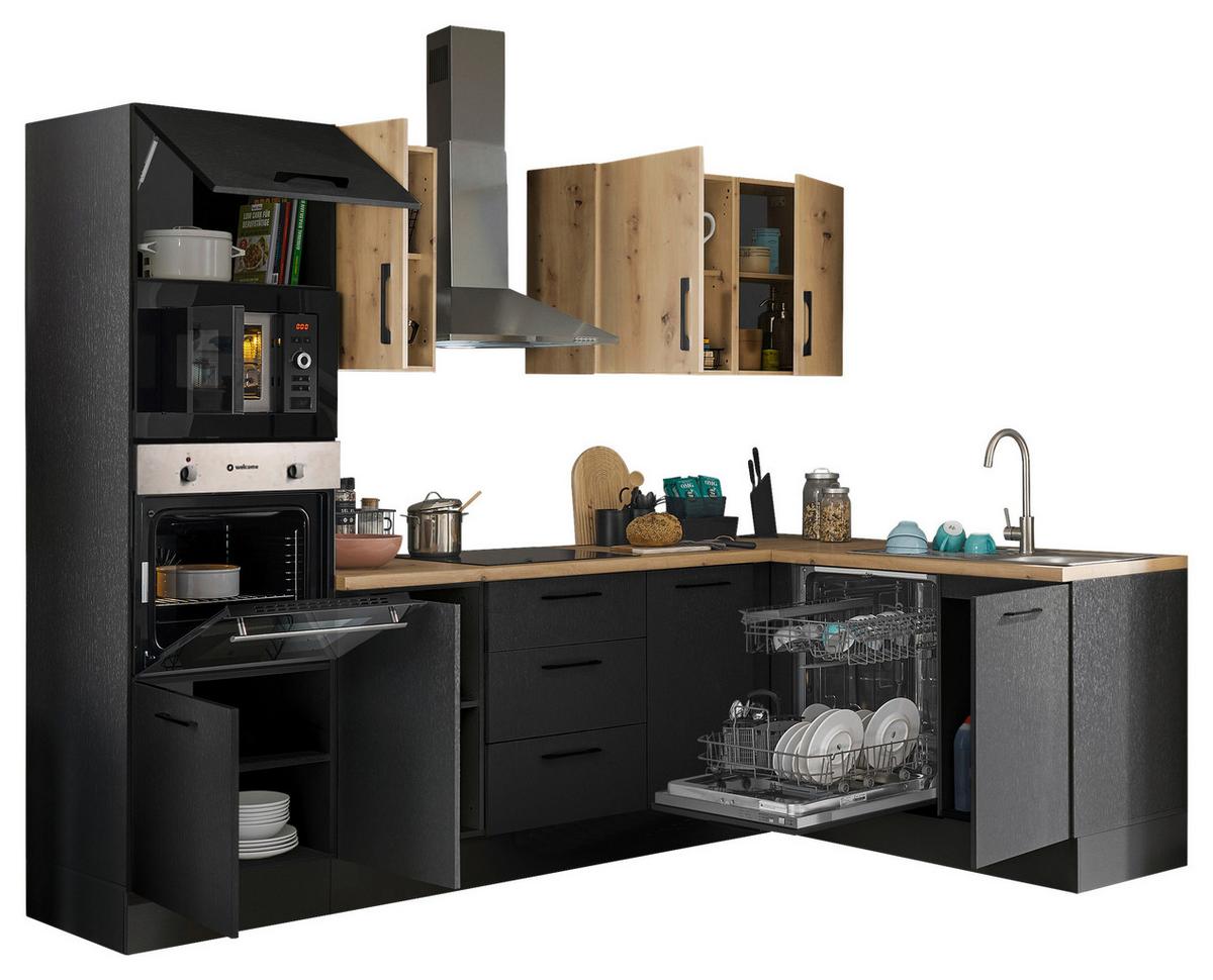 Eckküche Turin Schwarz/Eiche Dekor 280x175 cm - Schwarz/Eiche Artisan, Basics, Holzwerkstoff (280/175cm) - MID.YOU