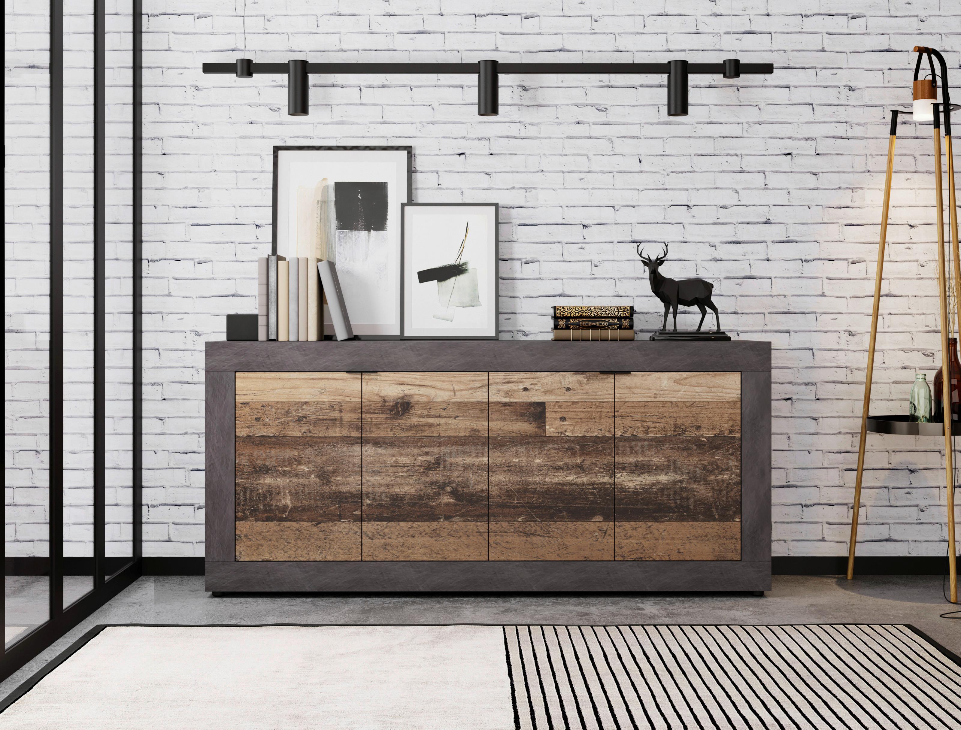 Sideboard Lunea - Alteiche/Schwarz, Design, Holzwerkstoff (180/86/42cm) - MID.YOU