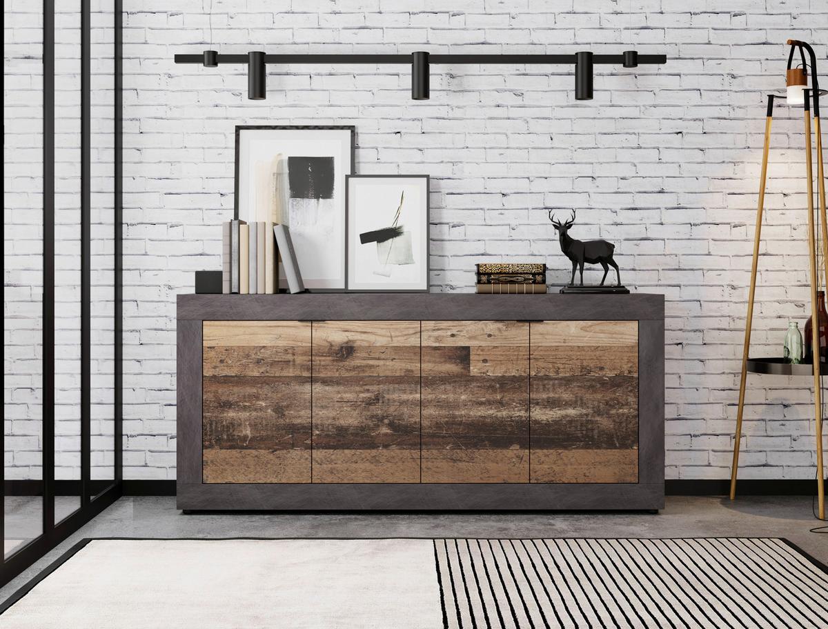 Sideboard Lunea - Alteiche/Schwarz, Design, Holzwerkstoff (180/86/42cm) - MID.YOU