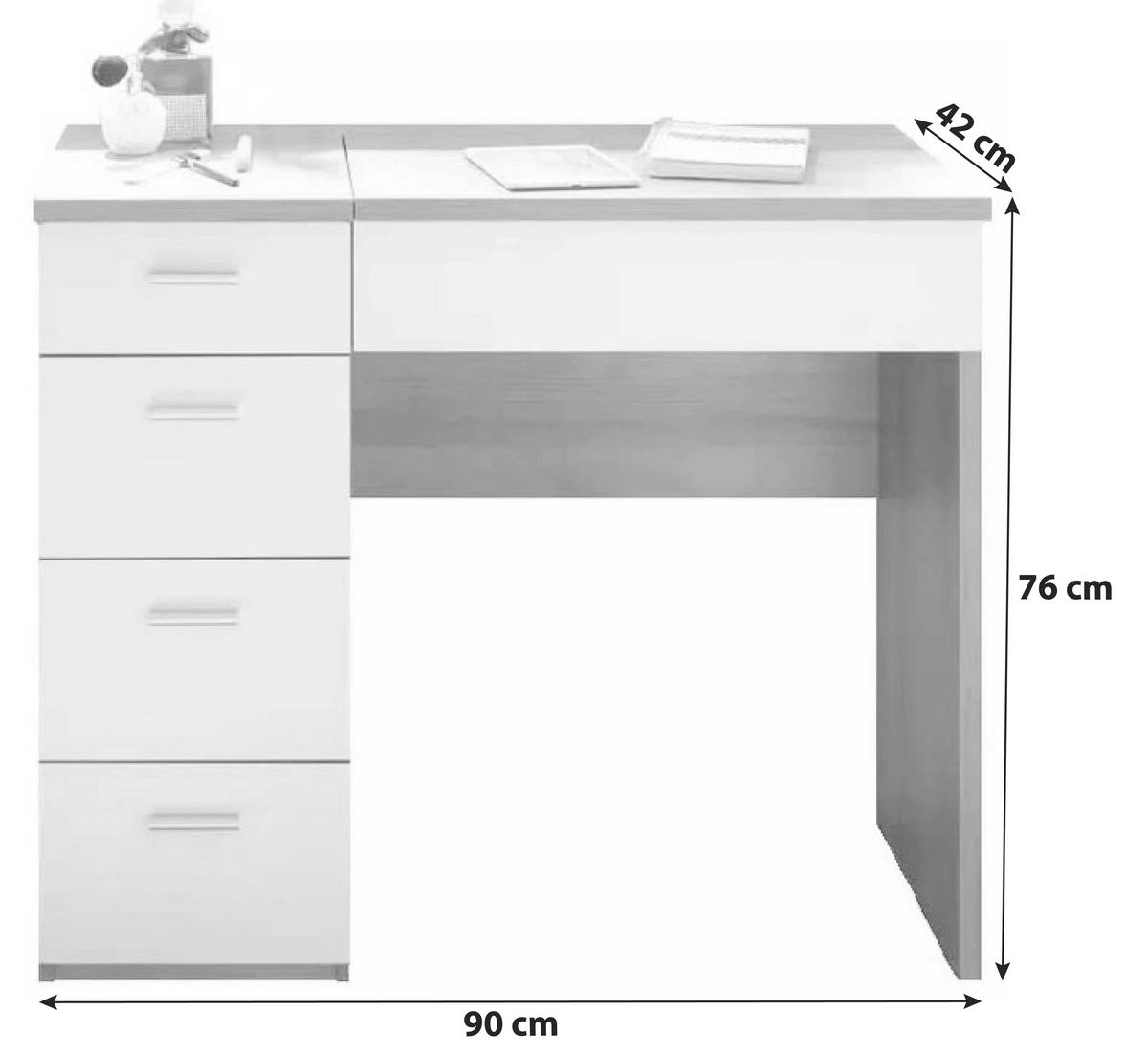 Schminktisch Make Up Weiß/ Eiche Dekor 90 cm - Weiß/Sonoma Eiche, Design, Holzwerkstoff (90/76/42cm) - Xora