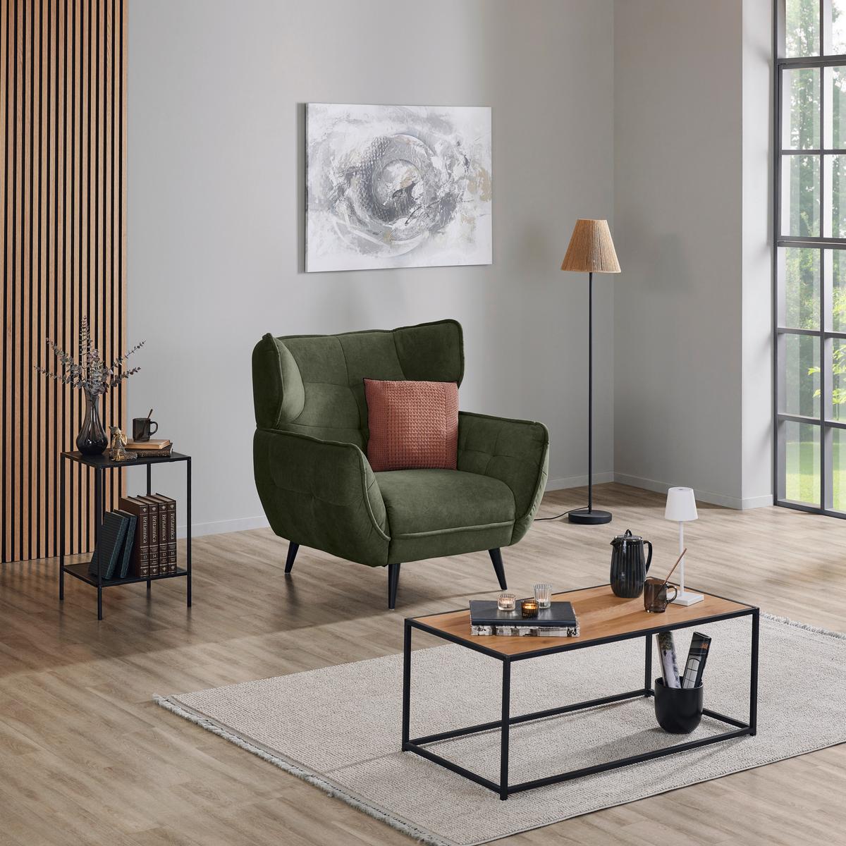 Kreslo ušiak PESCARA. tmavozelená - čierna/tmavozelená, Modern, textil (103/105/98cm)