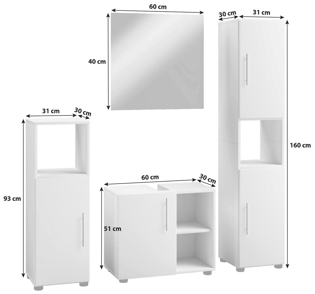 Badmöbel-Set 4-Tlg. Flandu II B: 122 cm Weiß - Weiß, MODERN, Holzwerkstoff (122cm) - MID.YOU