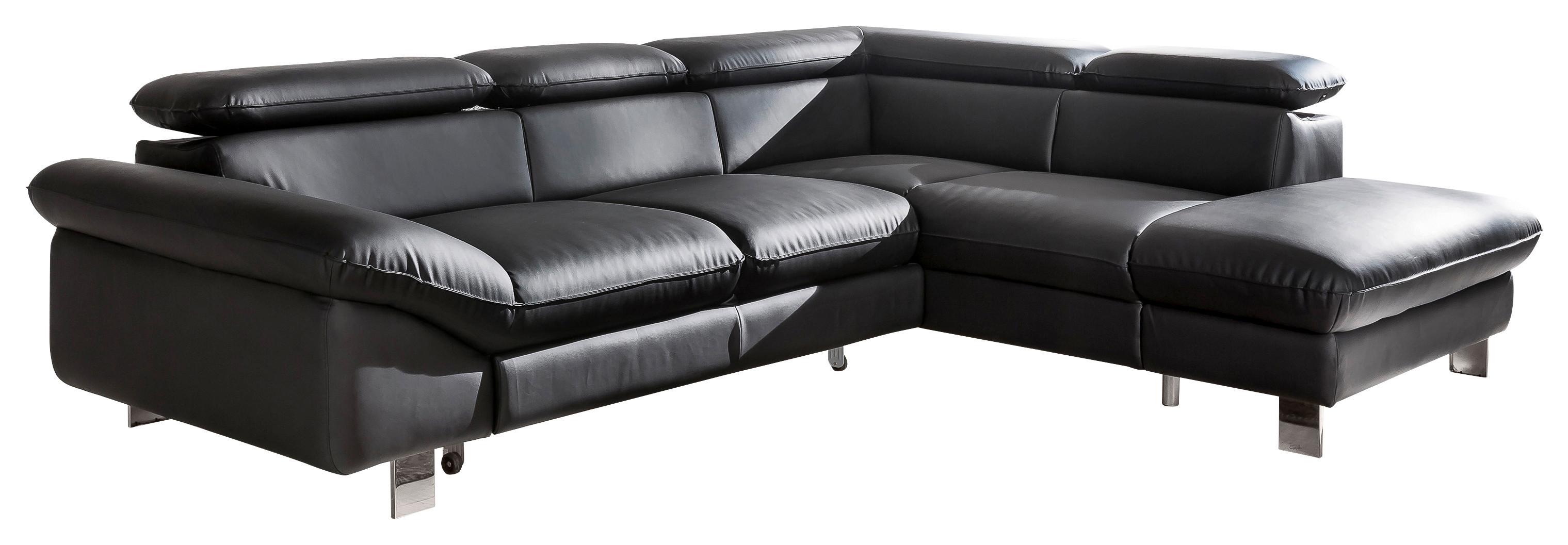 Ecksofa mit Schlaffunktion Driver Schwarz Lederlook - Chromfarben/Schwarz, MODERN, Textil (266/214cm) - MID.YOU