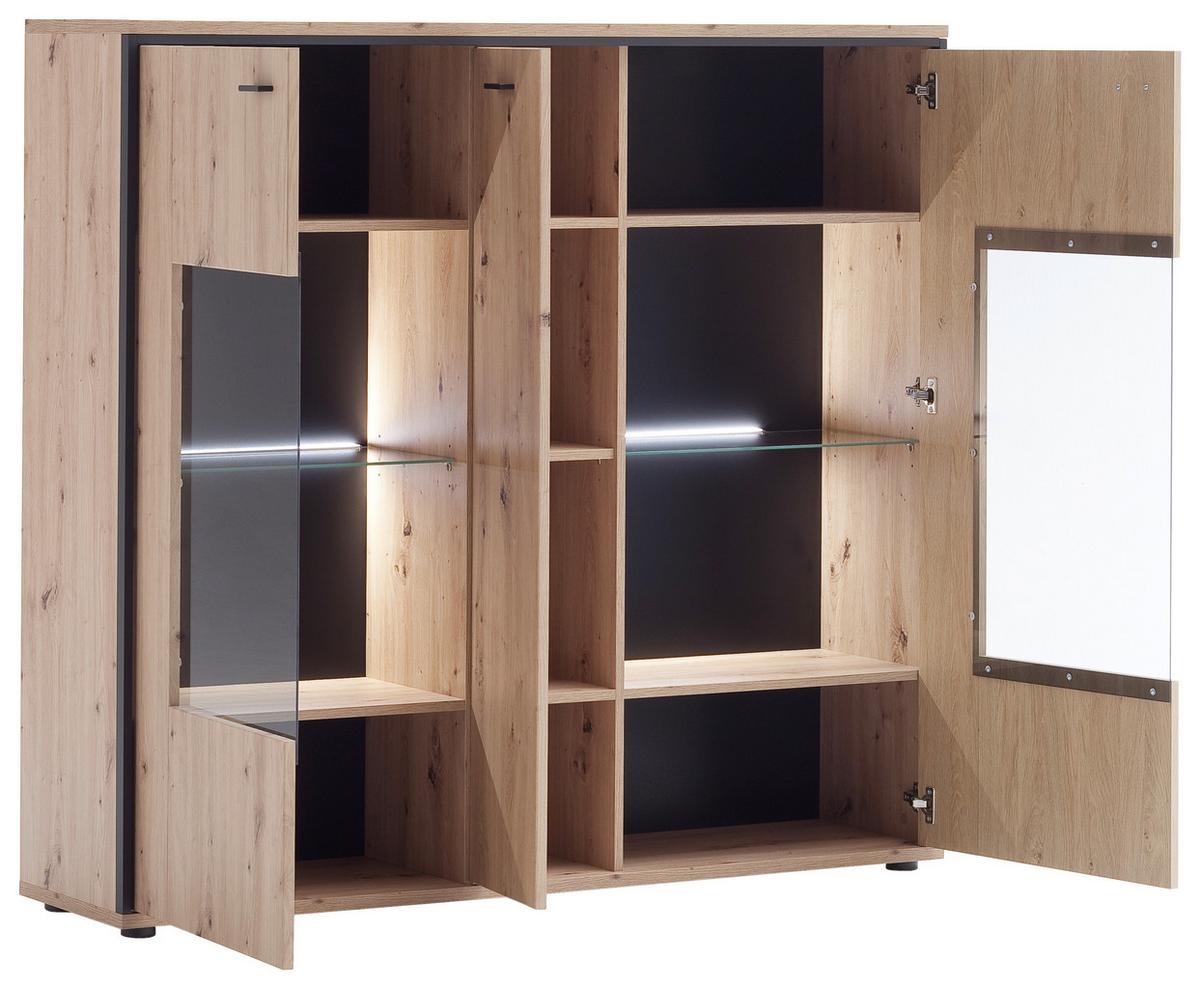 Highboard B: 153 cm Buenos Aires Anthrazit/Eichefarben - Eichefarben/Anthrazit, Design, Glas/Holzwerkstoff (153/143/38cm) - MID.YOU
