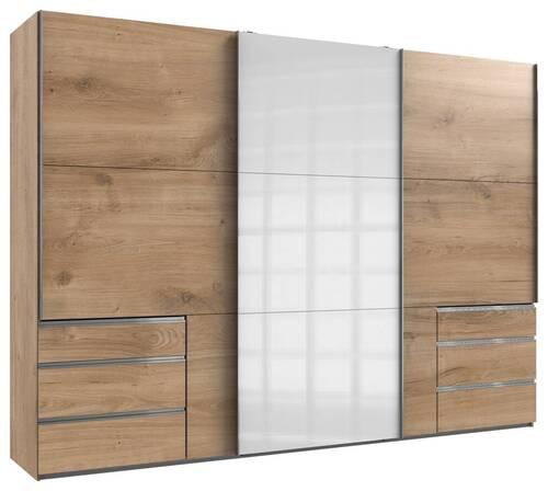 Schwebetürenschrank B: 300 Cm Level Weiß/eichefarben - Eichefarben/Weiß, MODERN, Holzwerkstoff (300/216/65cm) - MID.YOU