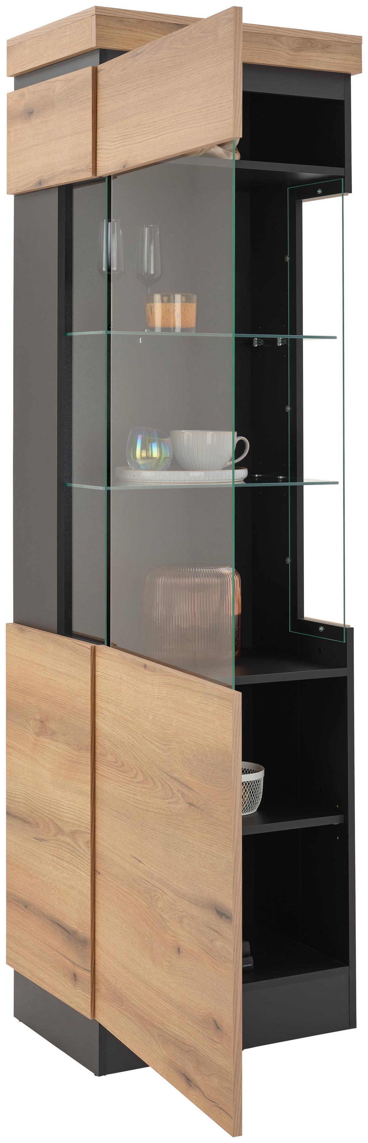 Vitrine Corte Grau /eiche Dekor B: 60 Cm - Eichefarben/Grau, Trend, Glas/Holzwerkstoff (60,1/200,5/40cm)
