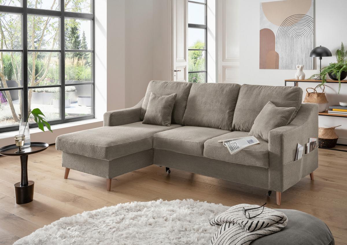 Ecksofa Valentina - Graubraun/Naturfarben, Design, Textil (150/228cm) - P & B