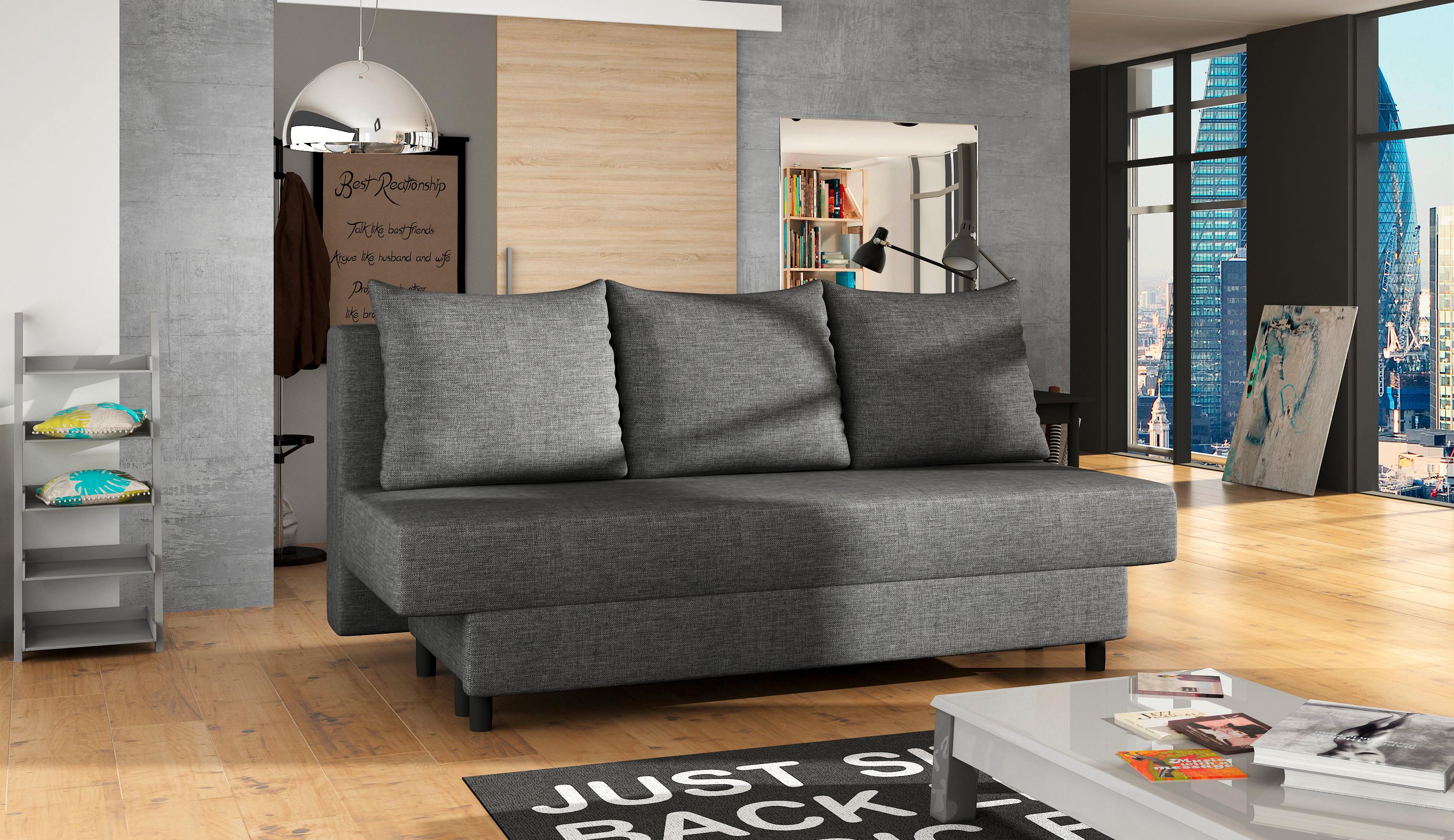 Schlafsofa Amaza Grau, B: 190 cm - Dunkelgrau/Schwarz, Design, Textil (190/83/82cm) - MID.YOU