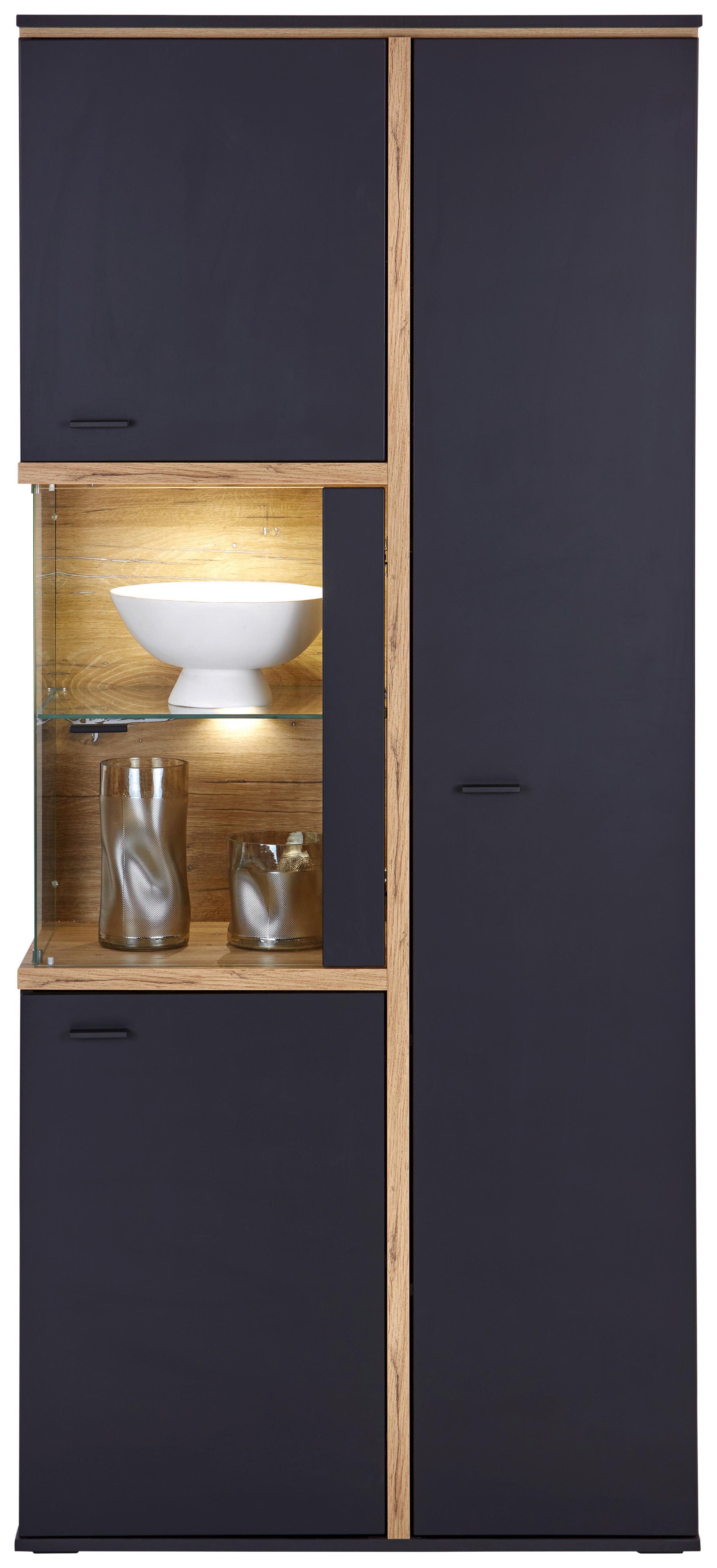 Vitrine Miron B: 86,7 cm Schwarz/Flagstaff Eiche - MODERN, Glas/Holzwerkstoff (86,7/200,6/41,6cm)