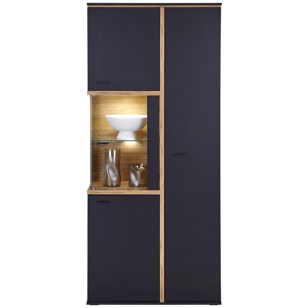 Vitrine Miron B: 86,7 cm Schwarz/Flagstaff Eiche