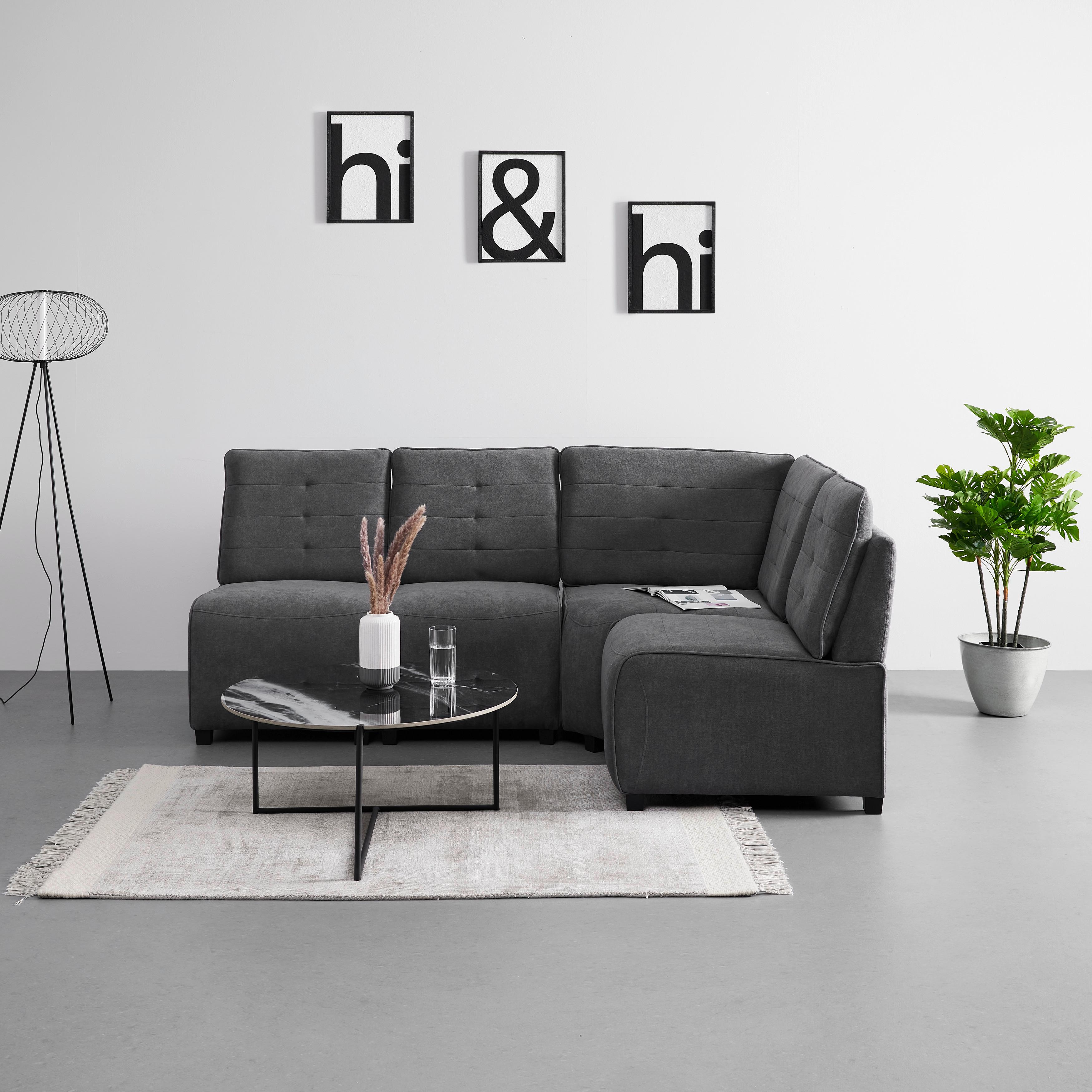 Sedací souprava VICTOIRE tmavě šedá - černá/tmavě šedá, Moderní, dřevo/textil (215/90/83cm) - Bessagi Home