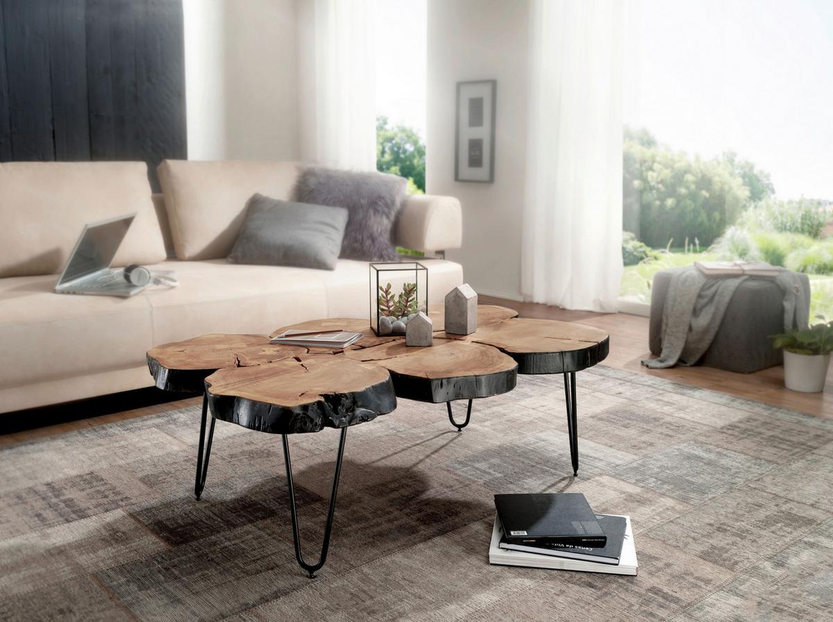 Couchtisch Wl1.510 - Schwarz/Akaziefarben, Design, Holz/Metall (115/70/40cm) - MID.YOU