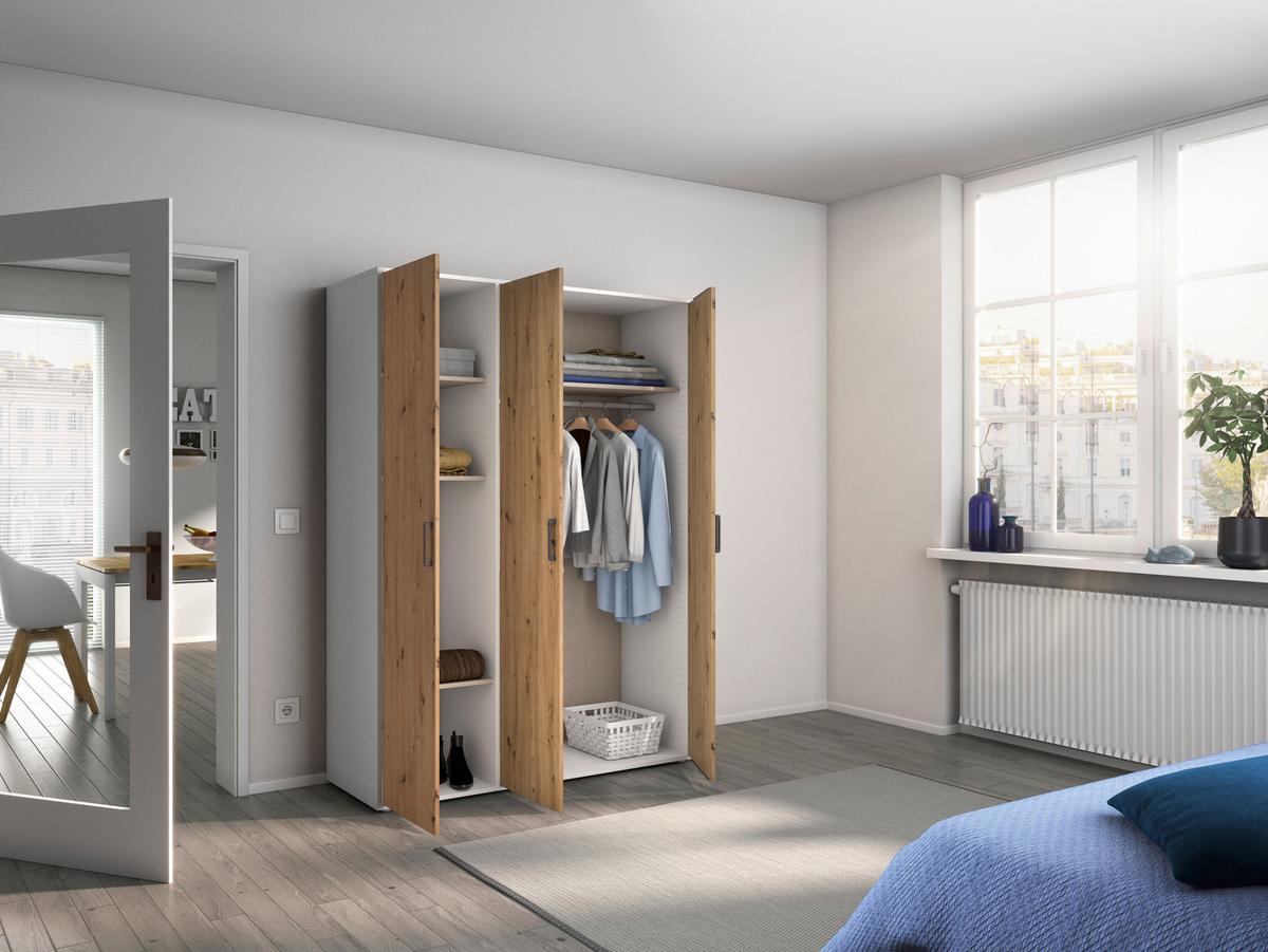 Drehtürenschrank Voyager Weiß,eiche Artisan B: 140 Cm - Eiche Artisan/Weiß, MODERN, Holzwerkstoff (140/194/53cm) - Rauch Möbel