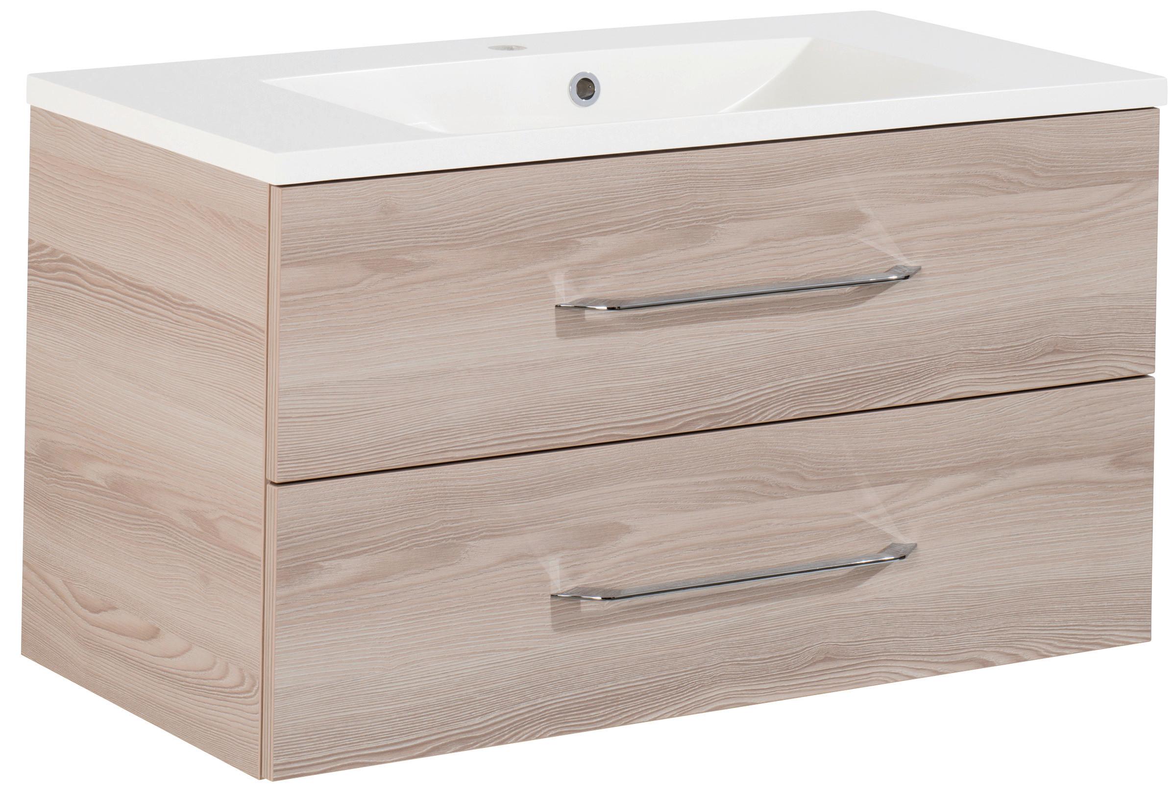 Waschbecken mit Unterschrank Clever B: 90 cm Eschefarben - Eschefarben/Weiß, MODERN, Holzwerkstoff/Kunststoff (90cm) - MID.YOU