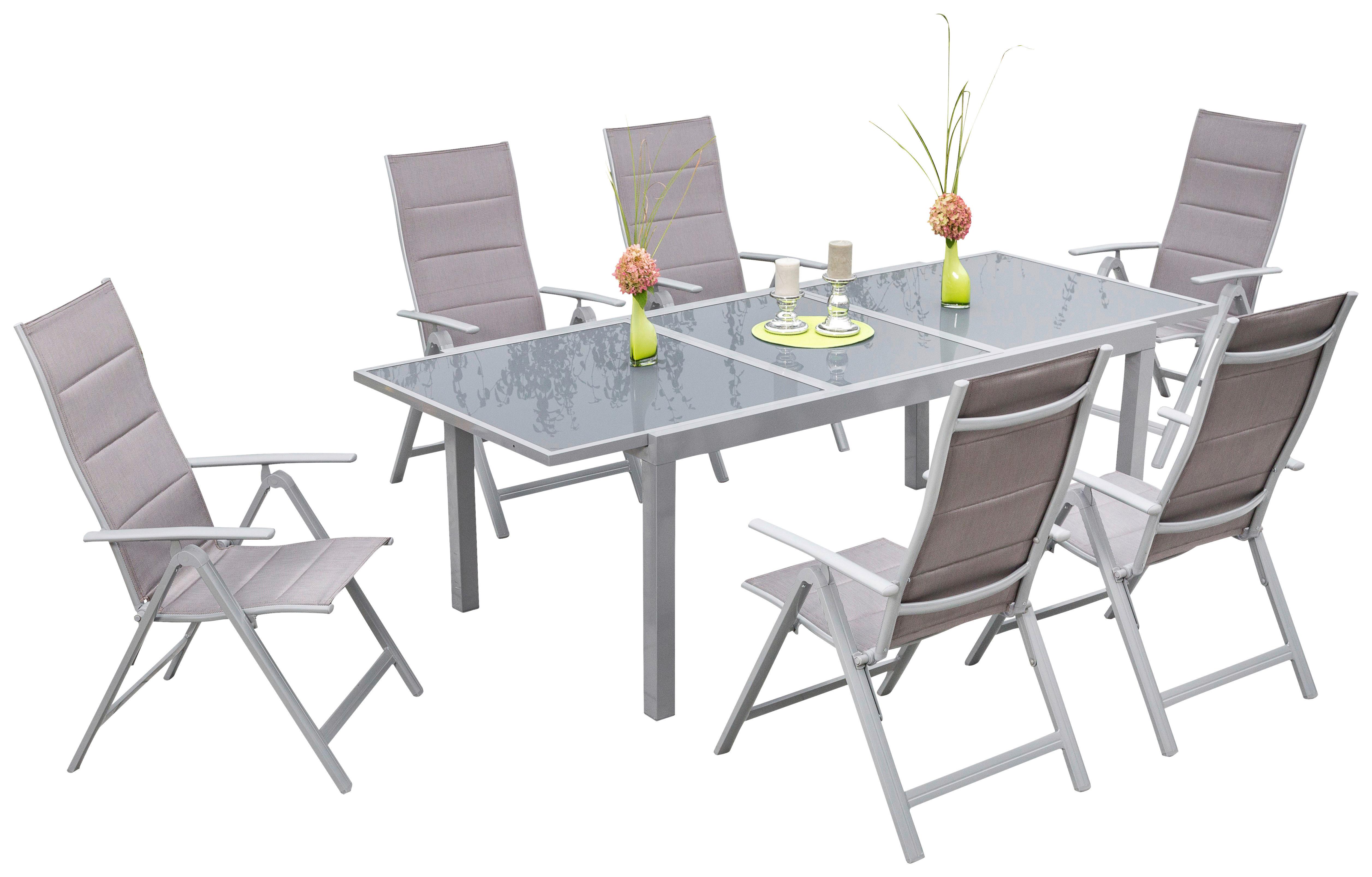 Gartengarnitur 7-tlg. Taviano Metall/textil/glas