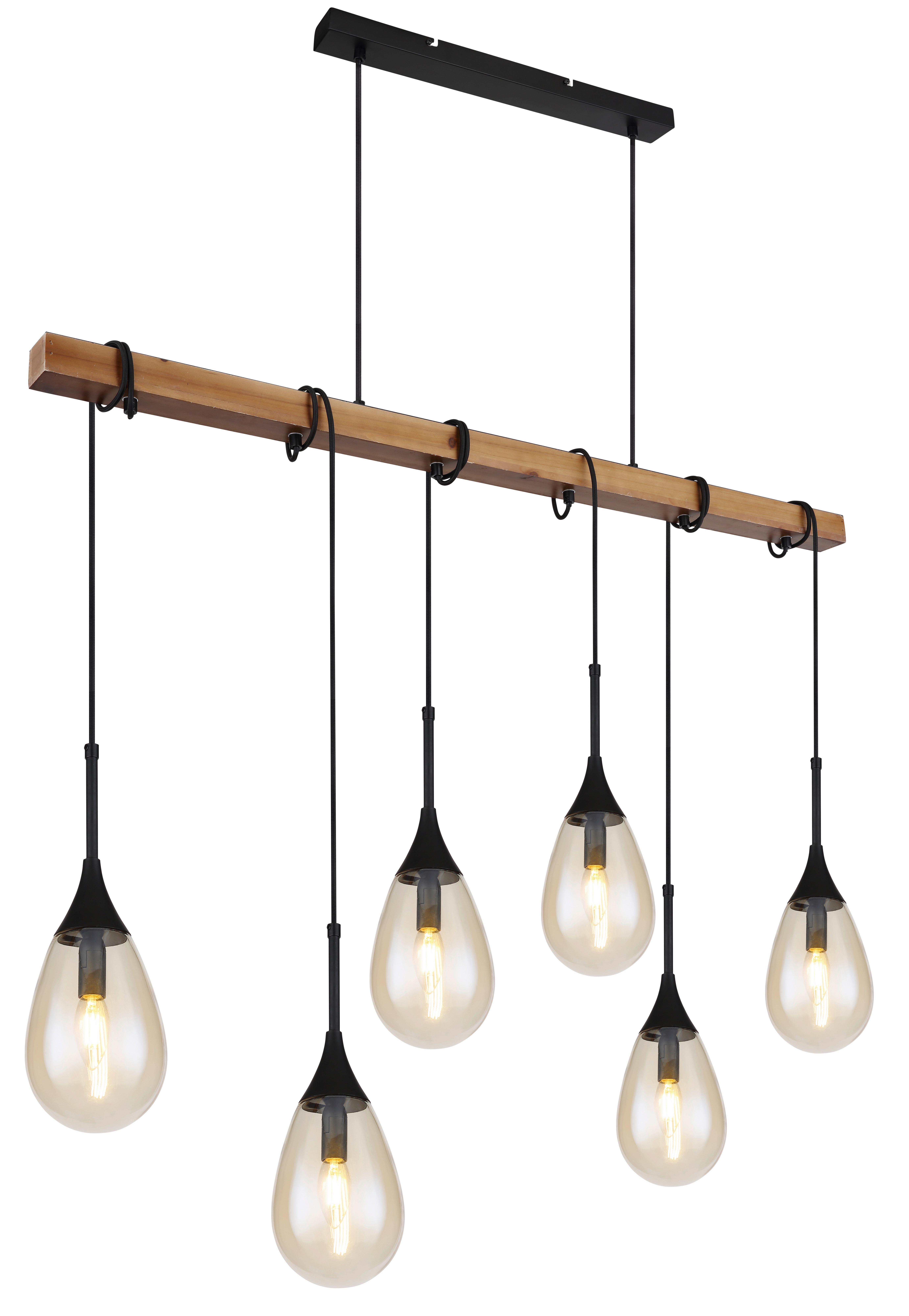 Hängeleuchte 15567-6 - Schwarz/Braun, Natur, Glas/Holz (115/12/120cm) - Globo