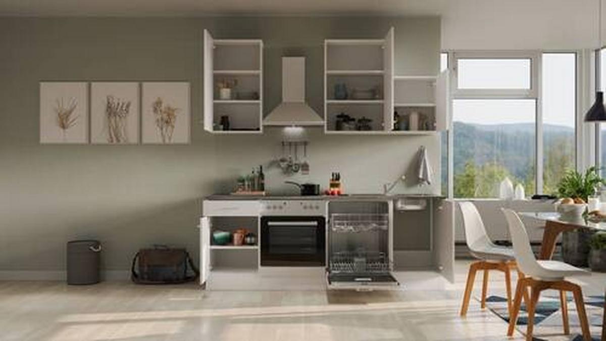 Küchenblock Lucca Weiß/Graubraun B: 220 cm - Graubraun/Weiß, MODERN, Holzwerkstoff (220cm) - FlexWell