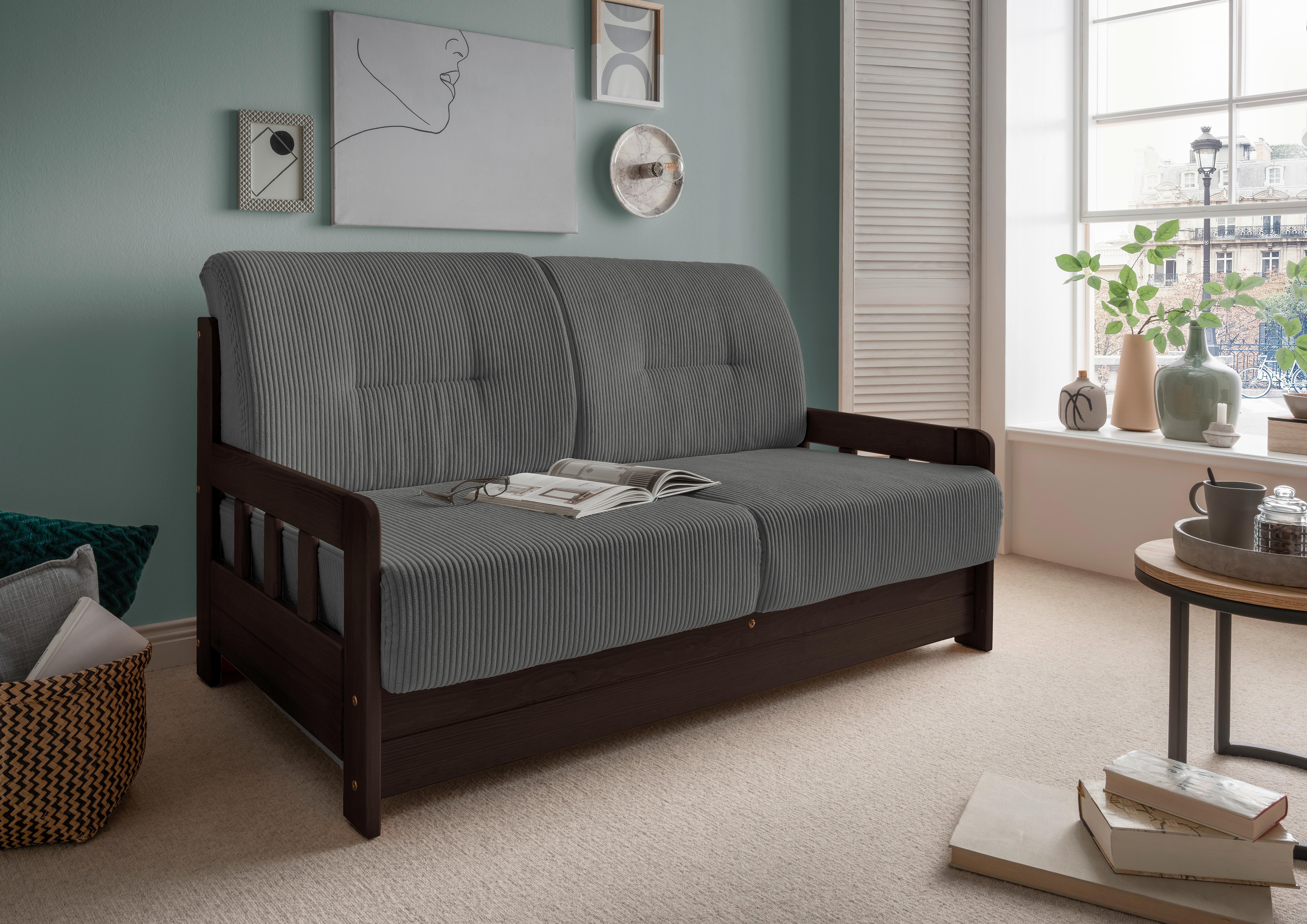 2-Sitzer-Sofa Mit Schlaffunktion Camino B:154 cm - Nussbaumfarben/Grau, MODERN, Holz/Textil (154/88/90cm) - Livetastic