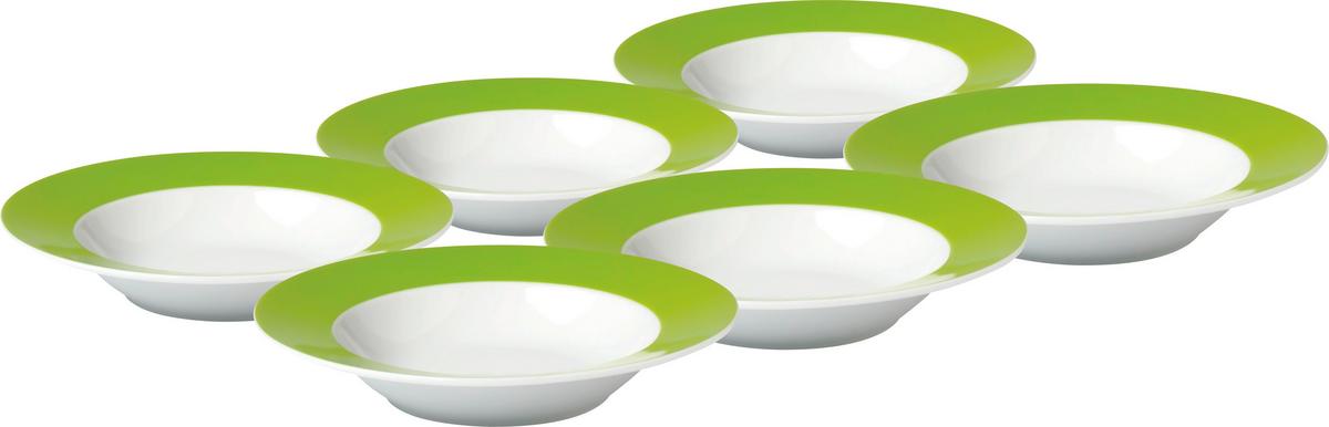 Suppentellerset Grün Weiß 6-teilig D: 21,5 cm - Weiß/Grün, Basics, Keramik (21,5cm) - Van Well