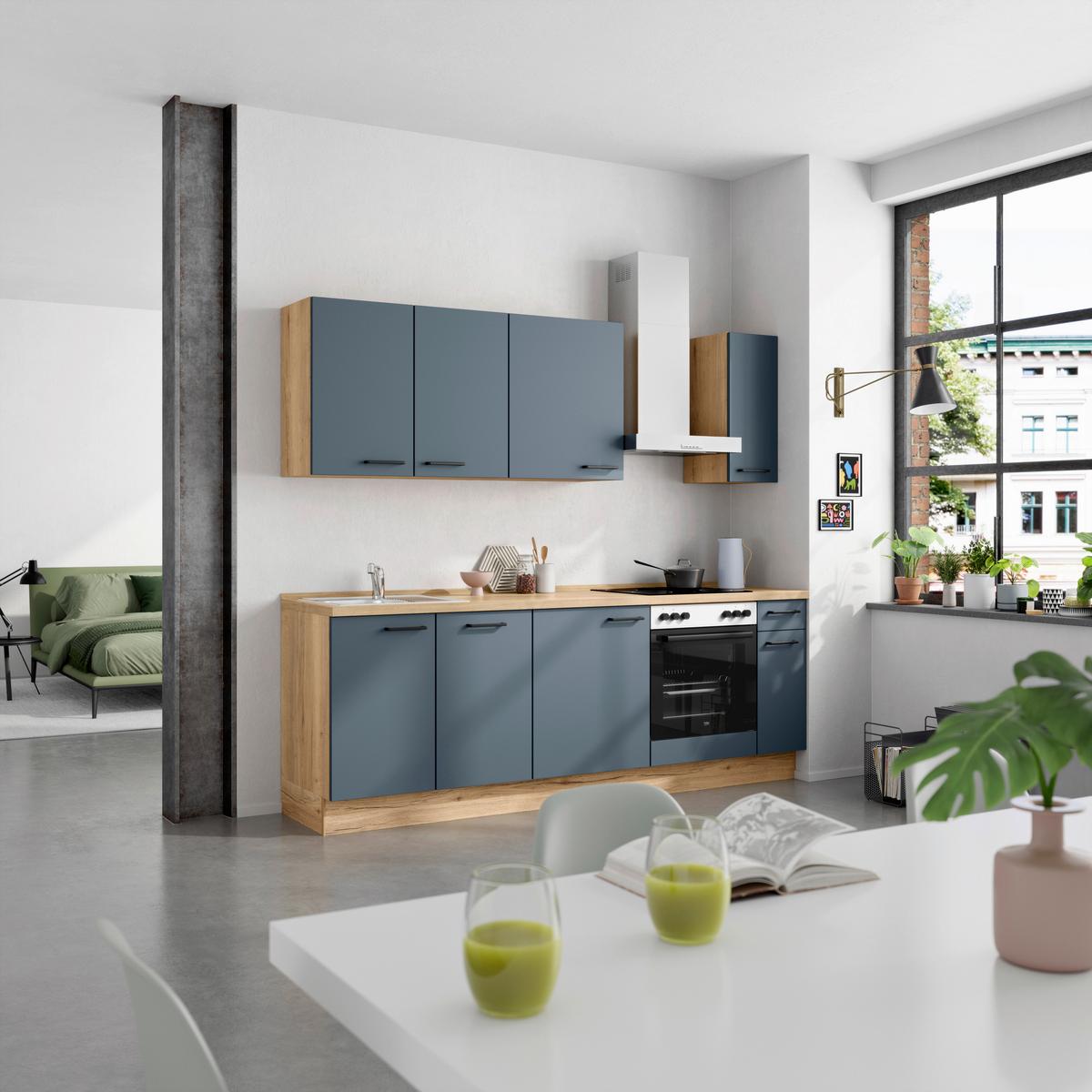 Küchenleerblock Easytouch Low-Line, L9 Rechts - Blau/Eichefarben, MODERN, Holzwerkstoff (240cm) - Nobilia