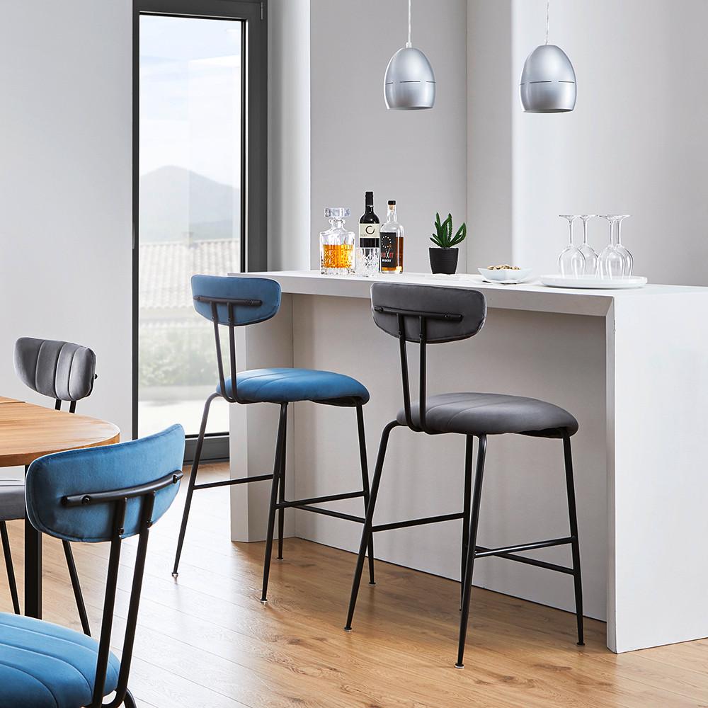 Barová židle TYLOR modrá - modrá/černá, Moderní, kov/dřevo (48/102/52cm) - Modern Living