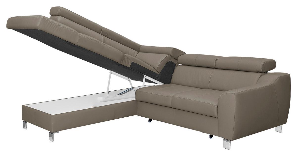 Ecksofa Aspen Taupe S: 208 Cm - Taupe/Chromfarben, Design, Leder/Textil (208/245cm) - Livetastic