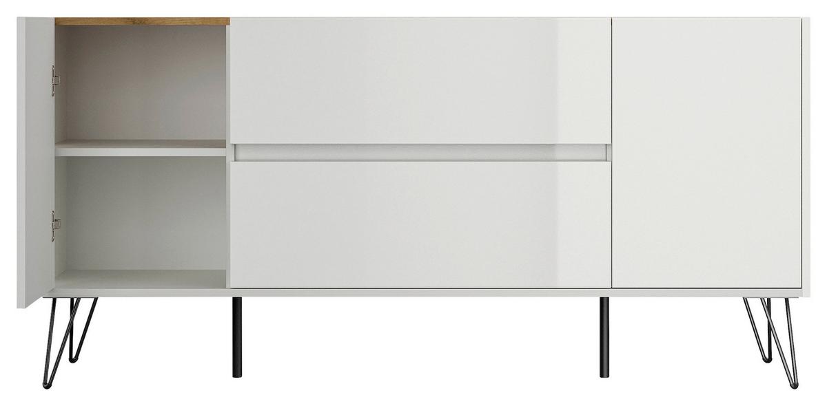 Sideboard Posseik Industrial Weiß B: 155 Cm - Weiß Hochglanz/Schwarz, Design, Holzwerkstoff (155/75,8/42cm) - P & B