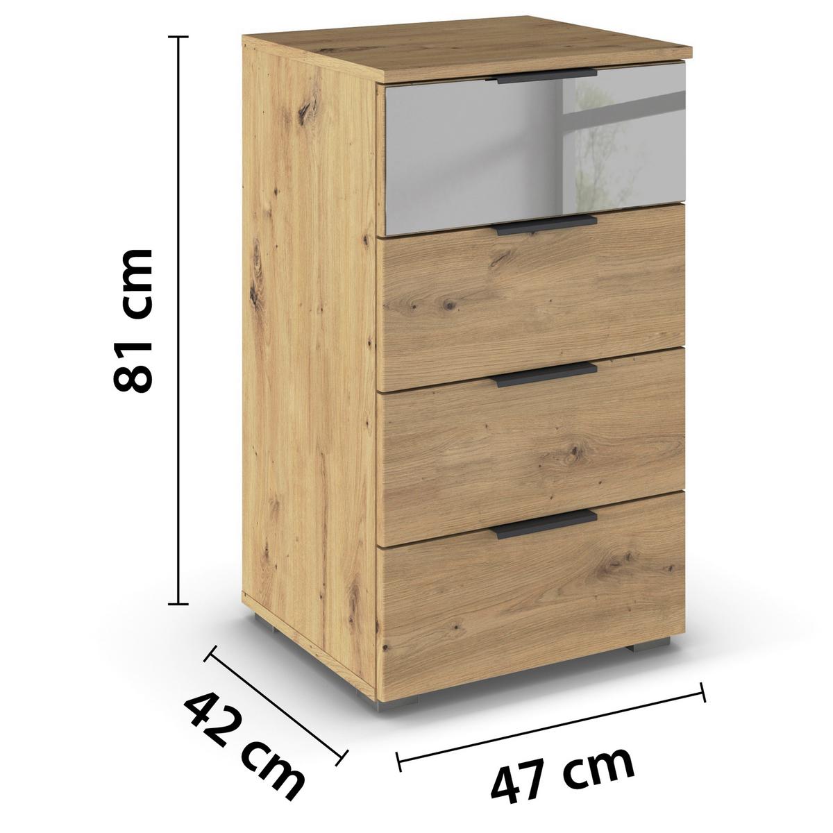 Kommode Skyla Eiche Artisan D. B: 47cm - Alufarben/Eiche Artisan, MODERN, Glas/Holzwerkstoff (47/81/42cm) - Rauch Möbel
