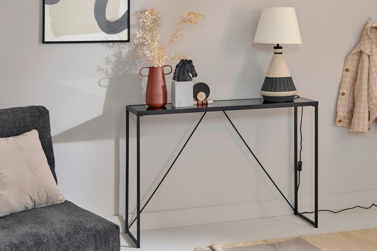 Konsolentisch Glam Console Schwarz B: 30 Cm - Schwarz, KONVENTIONELL, Glas/Metall (111/30/76cm) - Livetastic