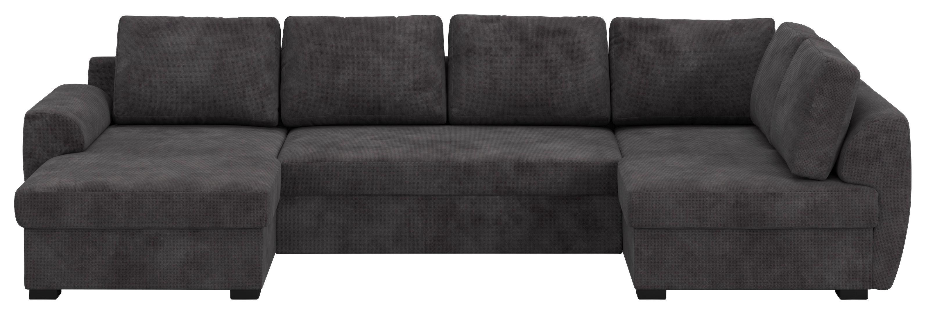 Wohnlandschaft m. Bettfunktion Mirkrofaser schwarz, B: 327cm - Schwarz, Trend, Textil (154/327/86cm) - MID.YOU