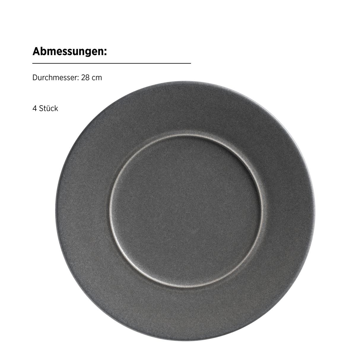 Tellerset Unico Anthrazit 4-teilig - Anthrazit, Basics, Keramik - Mäser