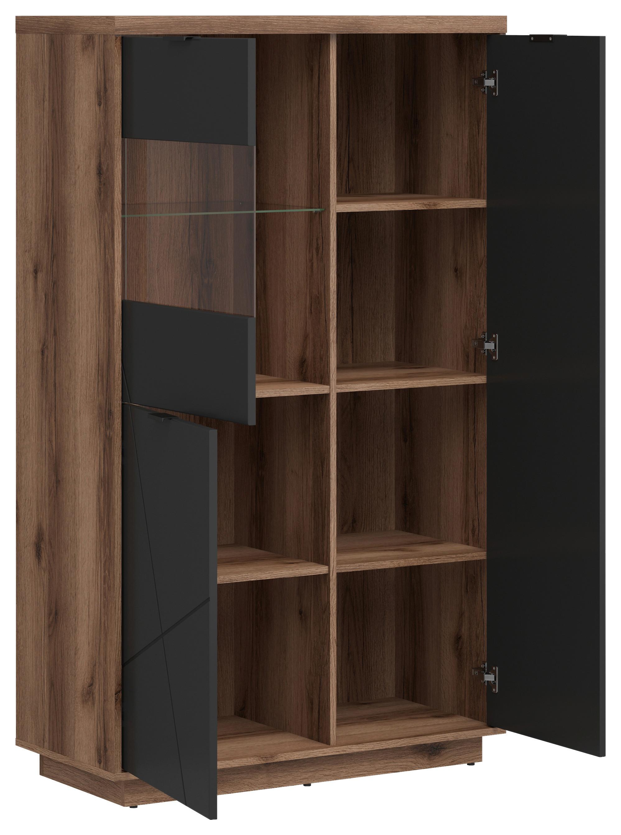 Vitrine Forn Glass-Door Cabinet - Eichefarben/Schwarz, Design, Glas/Holzwerkstoff (94/157/42,5cm)