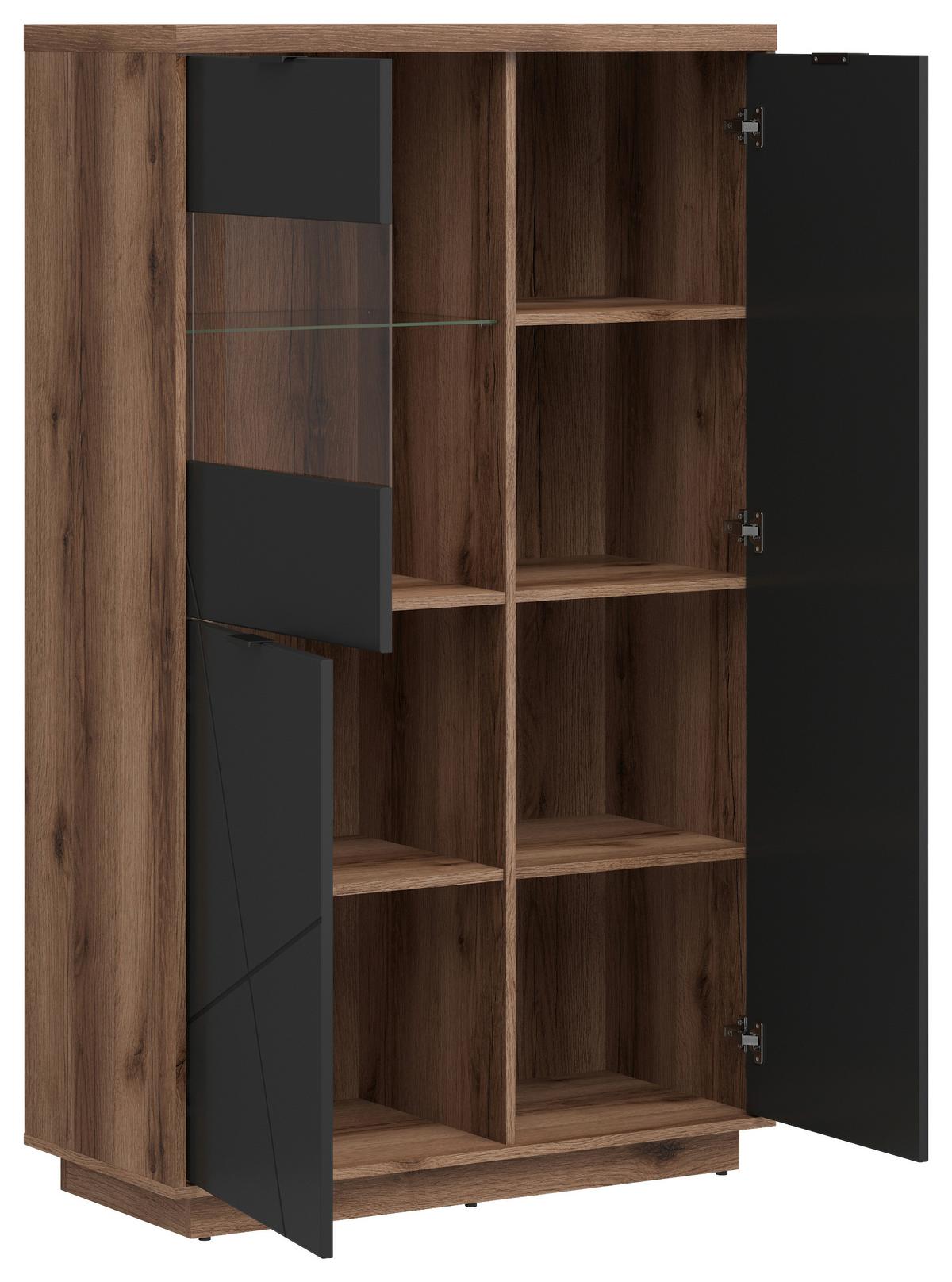 Vitrine Forn Glass-Door Cabinet - Eichefarben/Schwarz, Design, Glas/Holzwerkstoff (94/157/42,5cm)