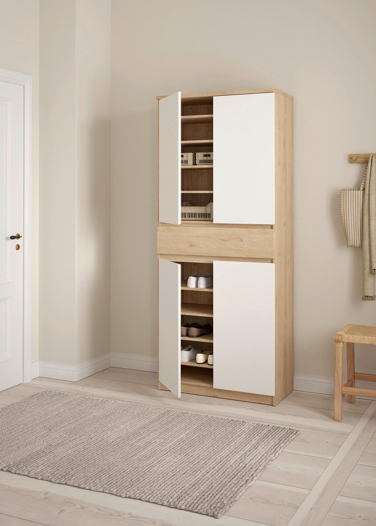 Schuhschrank Naia Weiß, Eichefarben, B: 80,4 Cm - Eichefarben/Weiß, Design, Holzwerkstoff (80,4/191,7/40cm) - Livetastic