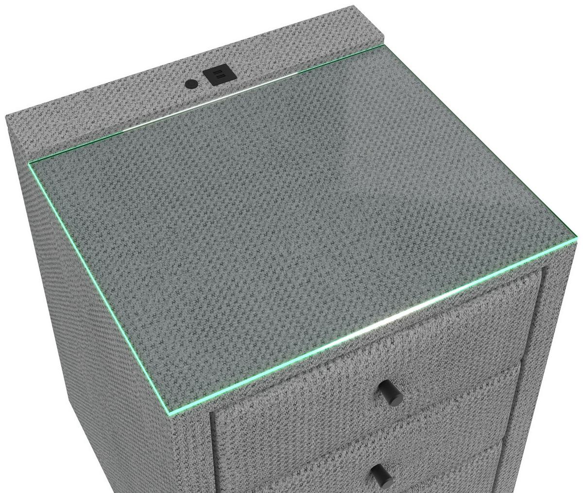 Nachtkästchen Brisbane I inkl. USB-Anschluss B: 49,5cm - Hellgrau, Trend, Glas/Holzwerkstoff (49,5/56,5/46cm) - Sembella
