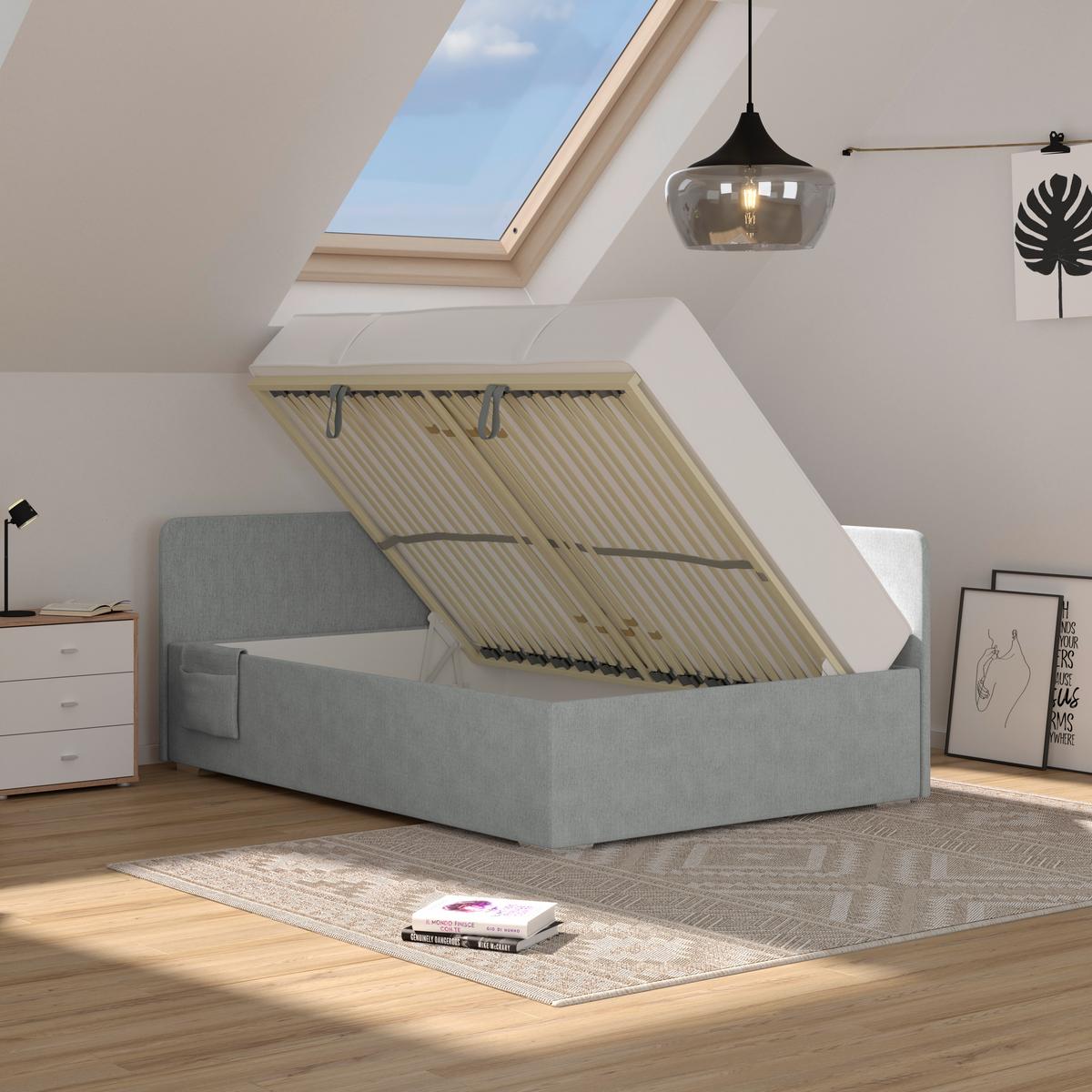 Kárpitozott Ágy Remi 120/200cm - ezüstszínű/sötétszürke, Modern, textil/fa (120/200cm)