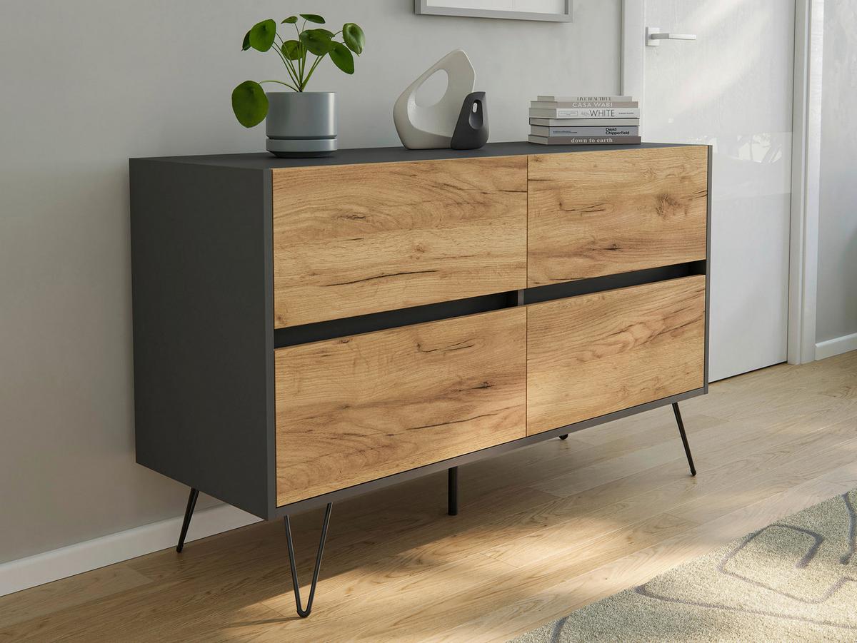 Sideboard Posseik Industrial Graphit/Eichefarben B: 119 cm - Eichefarben/Schwarz, Design, Holzwerkstoff (119/75/42cm) - MID.YOU