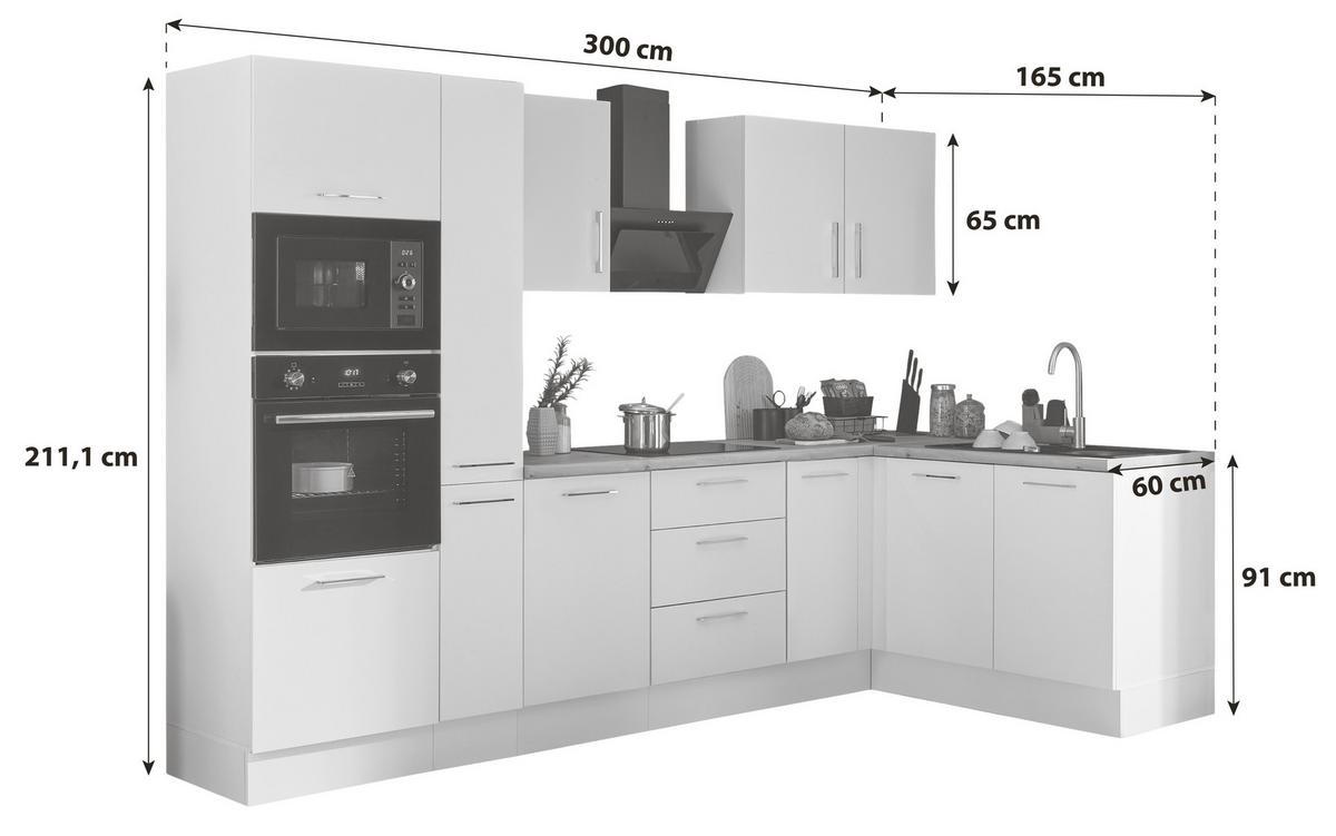 Eckküche Turin Weiß/eiche Dekor 300x165 Cm - Weiß/Eiche Artisan, Basics, Holzwerkstoff (300/165cm) - MID.YOU