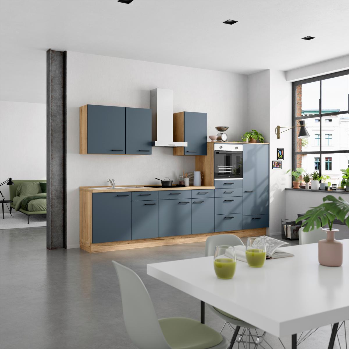 Küchenleerblock Easytouch Low-Line, L8 Rechts - Blau/Eichefarben, MODERN, Holzwerkstoff (330cm) - Nobilia