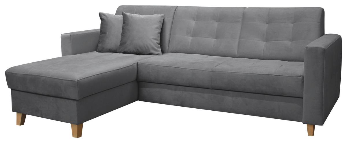 Rohová sedačka BERGEN, oboustranná, tmavě šedý samet - tmavě šedá/přírodní barvy, Design, dřevo/textil (231/160cm) - Luca Bessoni