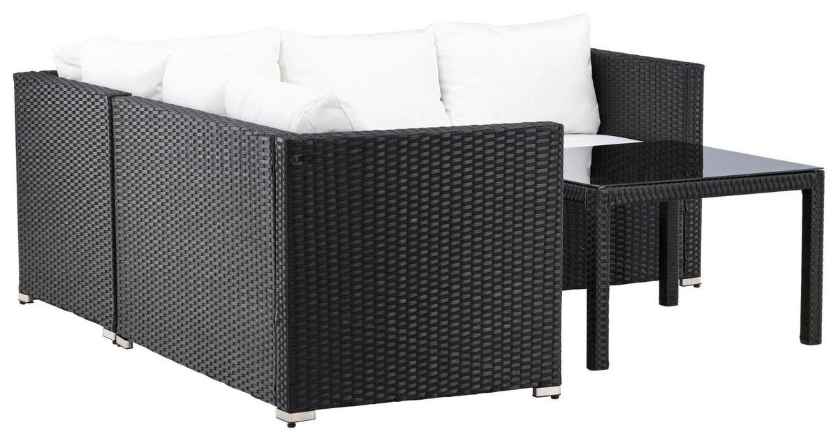Loungegarnitur Kuba - Schwarz/Weiß, KONVENTIONELL, Glas/Kunststoff (59/180/64cm) - Gardenson