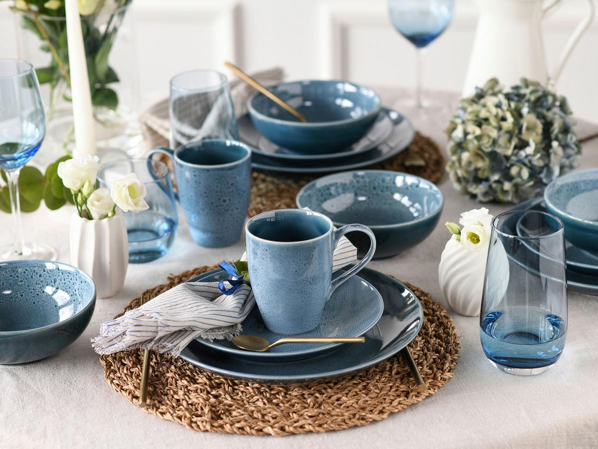 Kombiservice Steinzeug 4 Personen Geschirr Set Blau - Blau, Keramik - Creatable