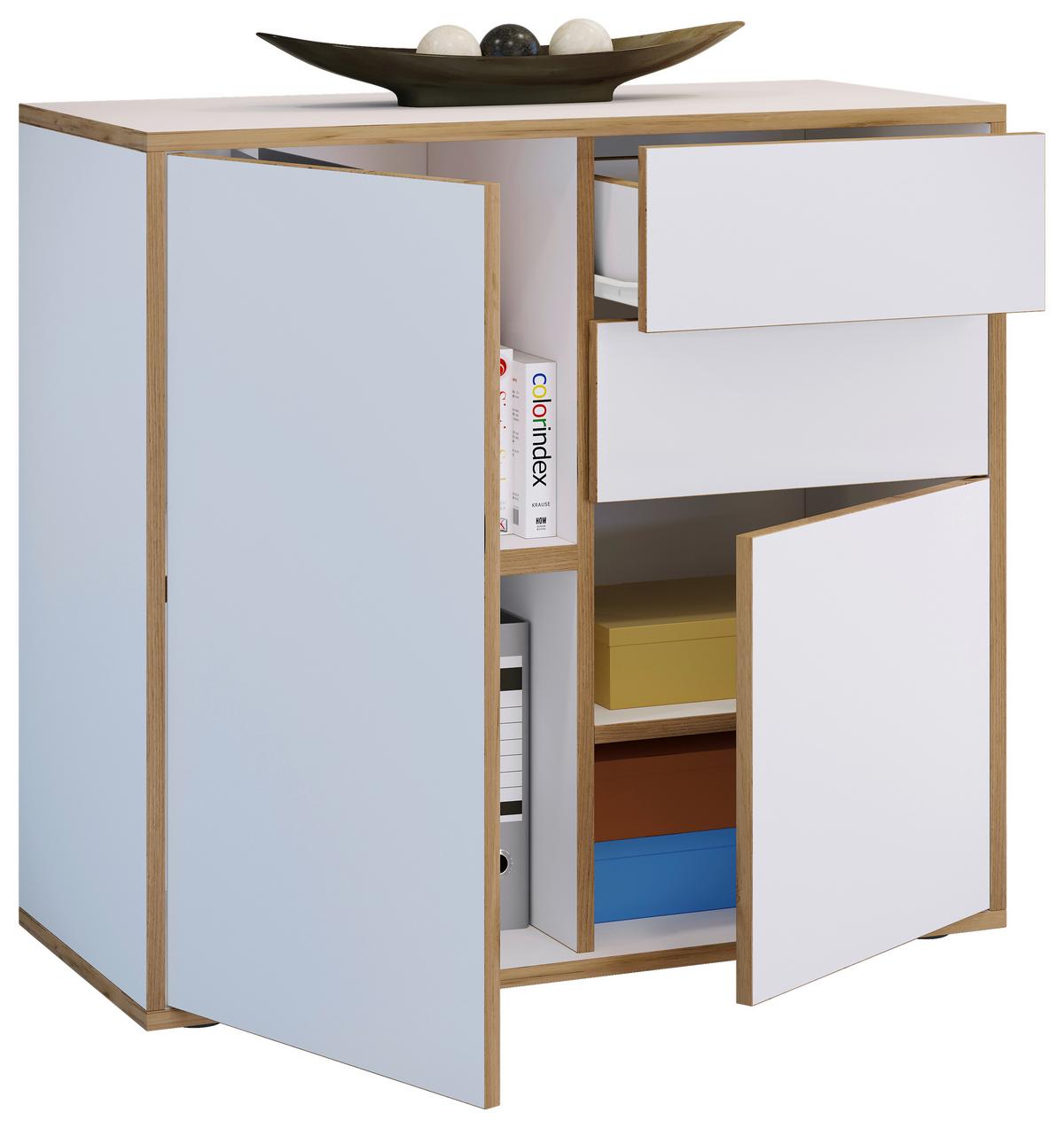 Kommode Salia Weiß, Honigeiche Dekor B: 79cm - Honigeiche/Schwarz, Design, Holzwerkstoff (79/74/33cm) - MID.YOU