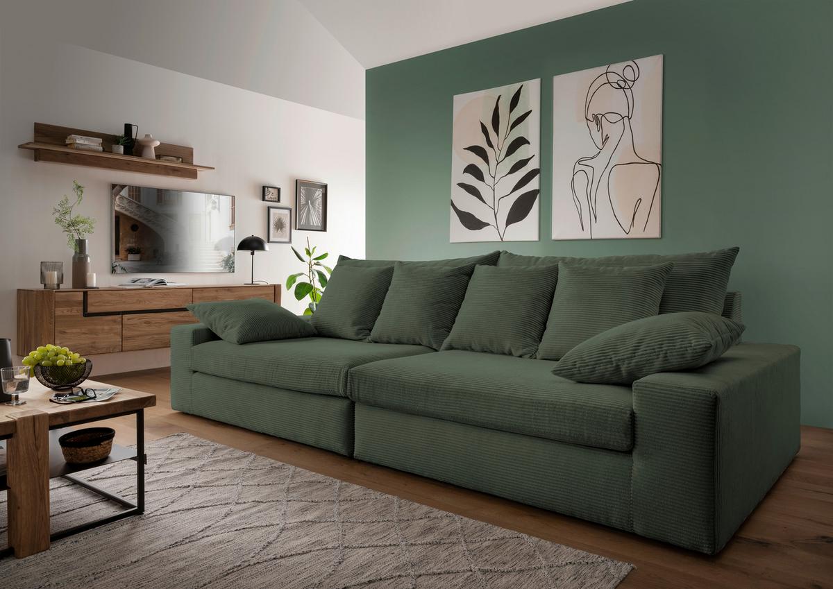 Viersitzer-Sofa Avellino Grün B: 308 cm - Schwarz/Grün, MODERN, Textil (308/80/140cm) - Livetastic