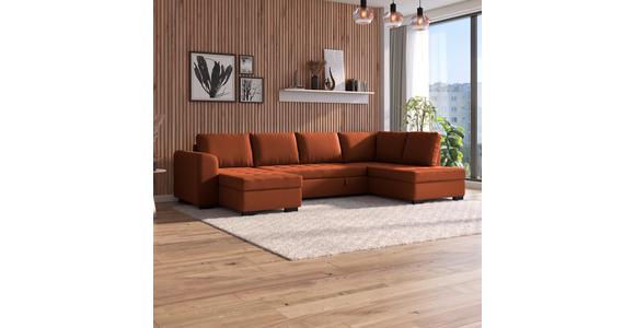 Wohnlandschaft mit Bettkasten Malte Terracotta - Terracotta/Schwarz, MODERN, Textil (305/155/178cm) - Luca Bessoni