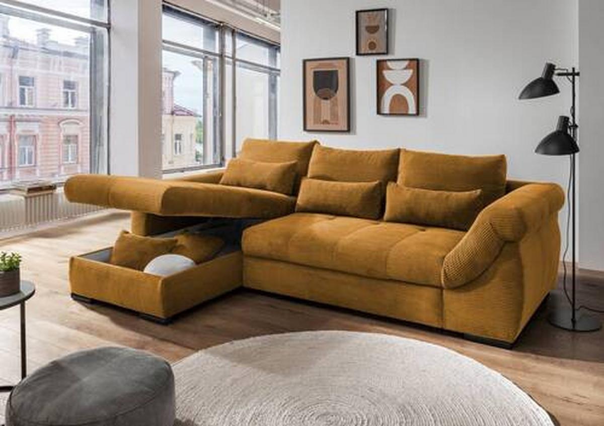 Ecksofa Federico Goldfarben S: 188/302 cm - Goldfarben/Schwarz, MODERN, Holz/Textil (188/302cm) - MID.YOU