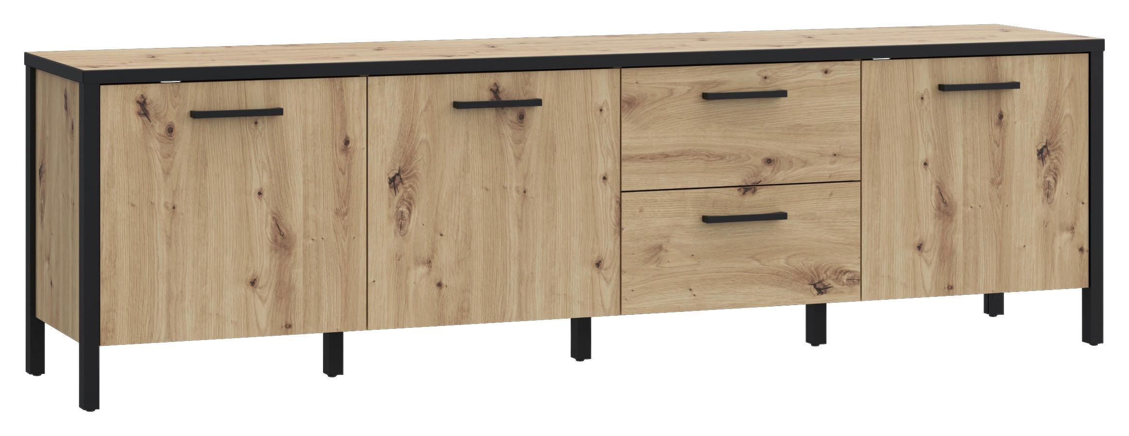 TV komoda Kirikus, š: 185 cm - černá/dub artisan, Lifestyle, kompozitní dřevo (184,5/54,3/40,2cm) - Mömax