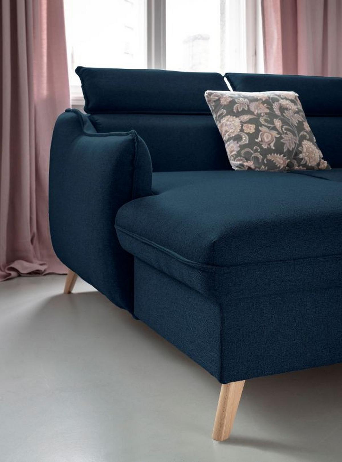 Rozkládací sedačka Simone, levé provedení - přírodní barvy/tmavě modrá, Moderní, dřevo/textil (228/82/95/162cm)