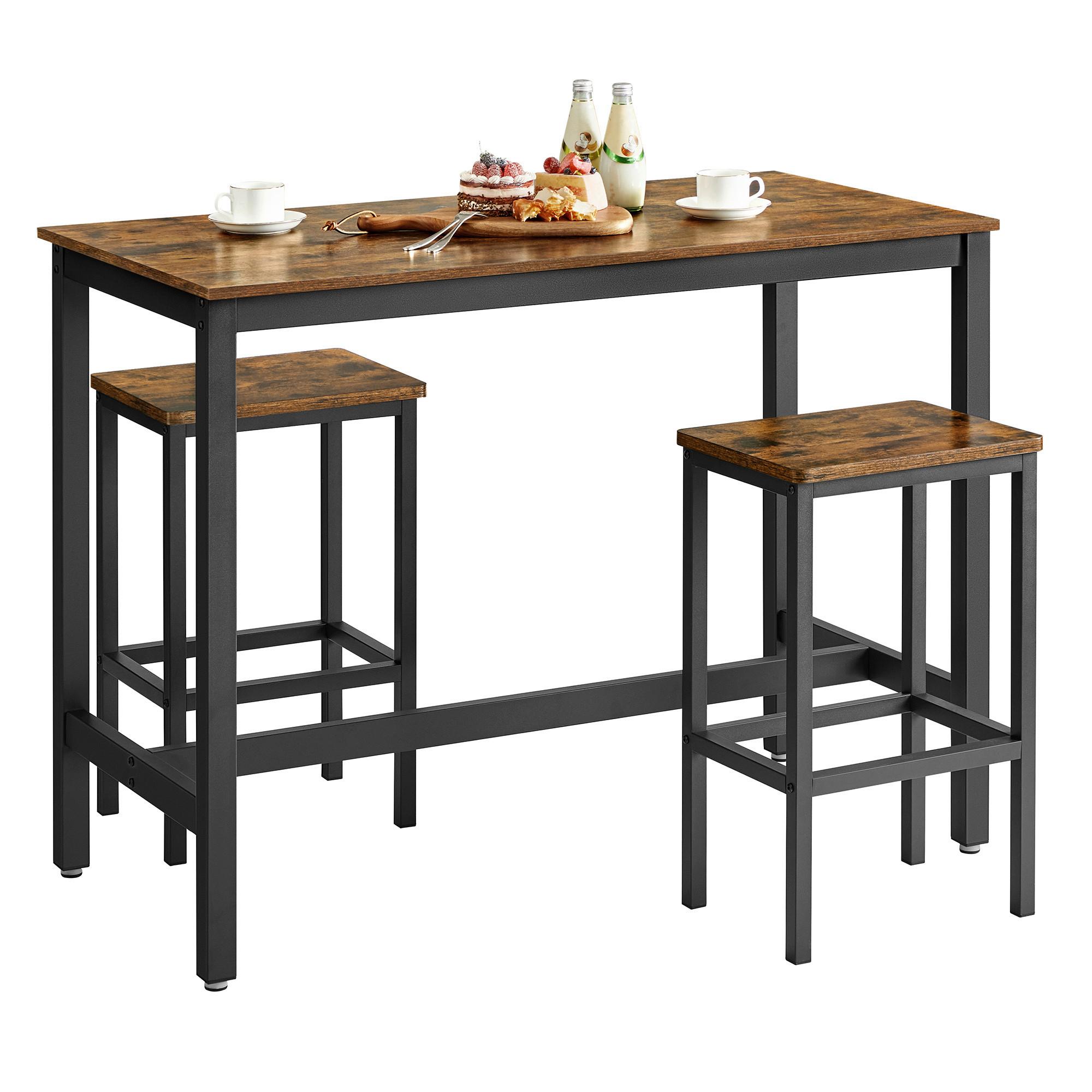 Bar Set Vasagle 3 tlg. Braun, Schwarz - Schwarz/Braun, LIFESTYLE, Holzwerkstoff/Metall (120/60/90cm) - Boxxx
