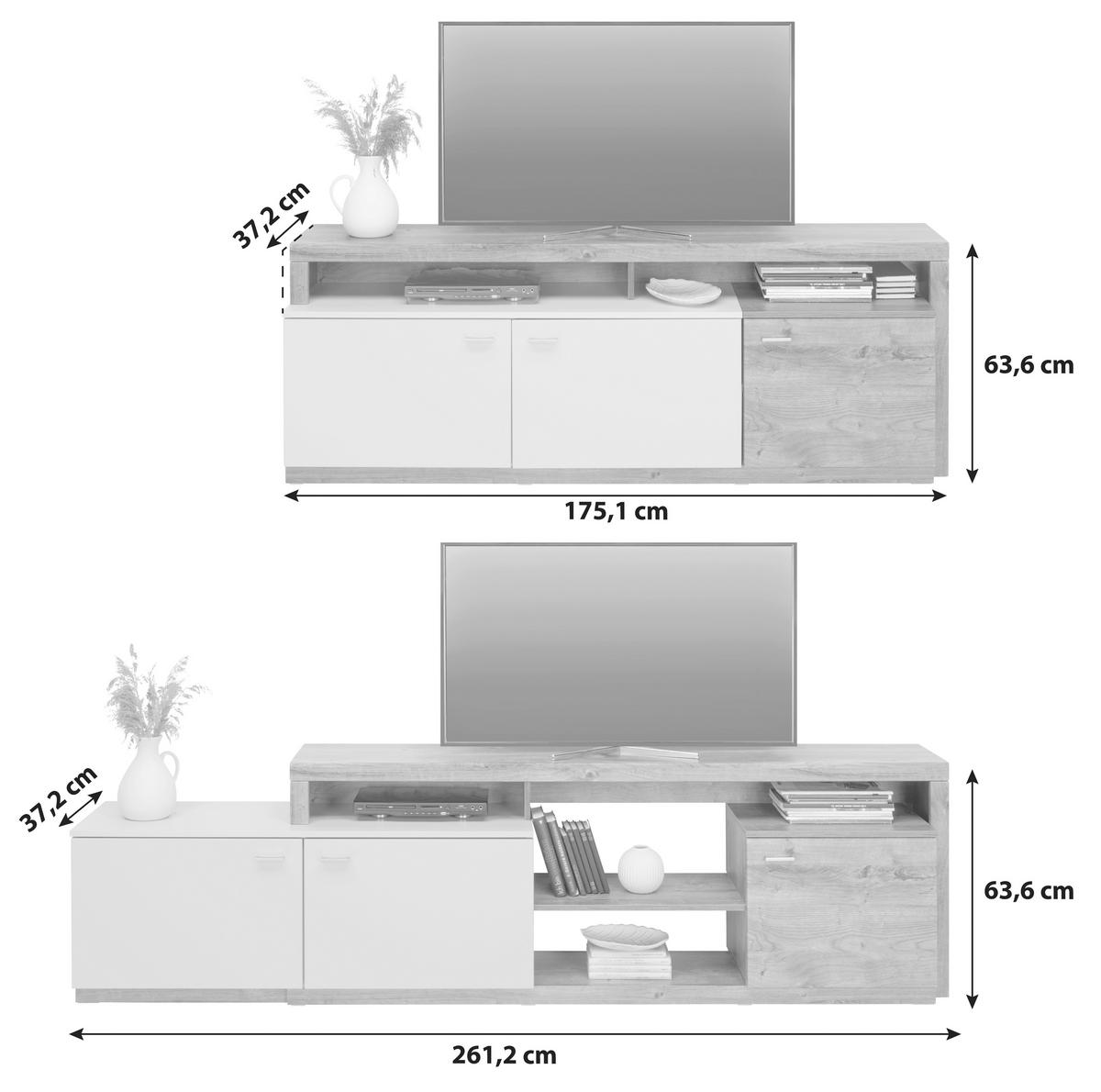 Tv-element Arian B: 175-261,2 Cm Eiche Dekor/hellgrau - Eichefarben/Hellgrau, MODERN, Holzwerkstoff (175-261,2/63,6/37,2cm)